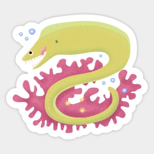 Green moray eel funny cartoon illustration Sticker